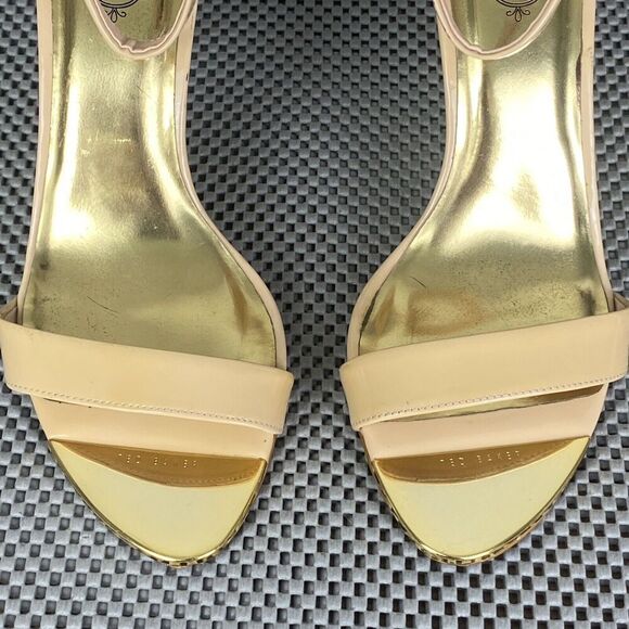 Ted Baker London Heels Womens Size 39.5 Gold Metallic Open Toe Ankle Strap - Picture 11 of 15